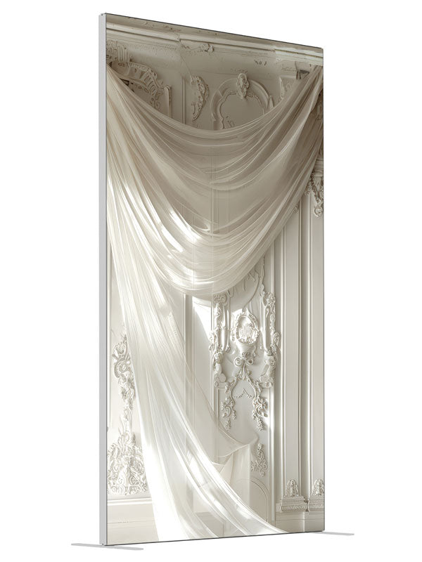 Elegant White Classical Panel shown at an angled view, photography backdrop panel for Denny StudioEdge silicone edge frame, 4 ft