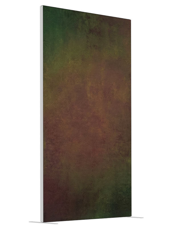 Elthorne Earth Tone Green Red Abstract Texture shown at an angled view, photography backdrop panel for Denny StudioEdge silicone edge frame, 4 ft