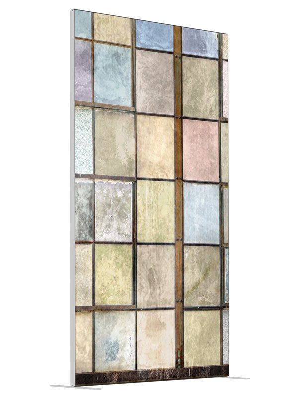 Factory Windows shown at an angled view, photography backdrop panel for Denny StudioEdge silicone edge frame, 4 ft