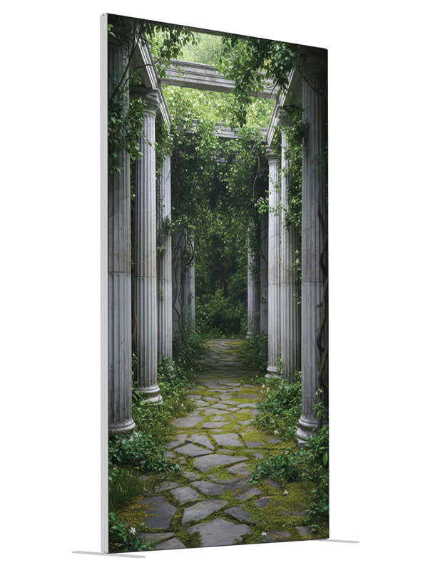 Fenrick Overgrown Ivy Column Walkway shown at an angled view, photography backdrop panel for Denny StudioEdge silicone edge frame, 4 ft