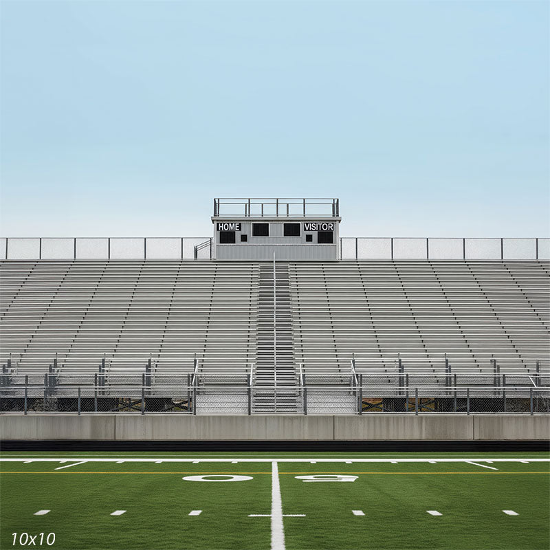 Central staircase, press box, and number 30 yard line evoke school pride and game-day energy.