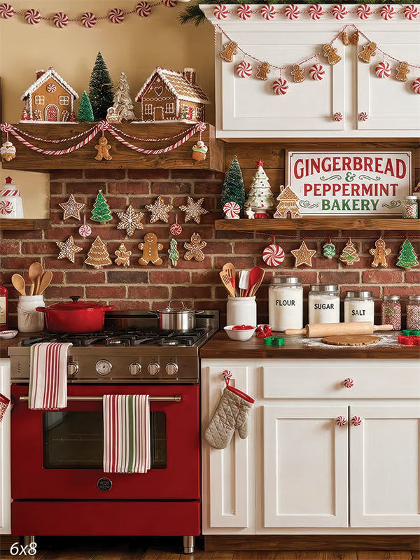 gingerbread bakery kitchen Christmas photography backdrop CP-8876