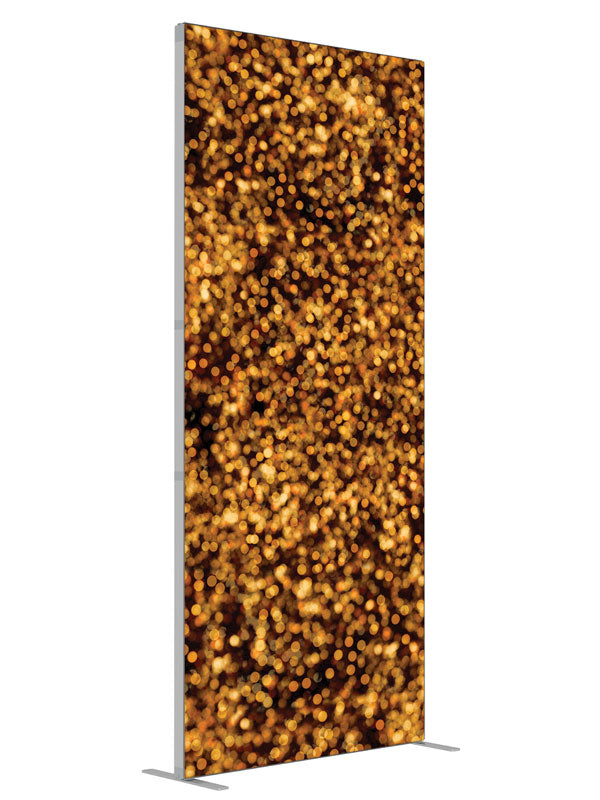 Gold Bokeh Glitter shown at an angled view, photography backdrop panel for Denny StudioEdge silicone edge frame, 3 ft