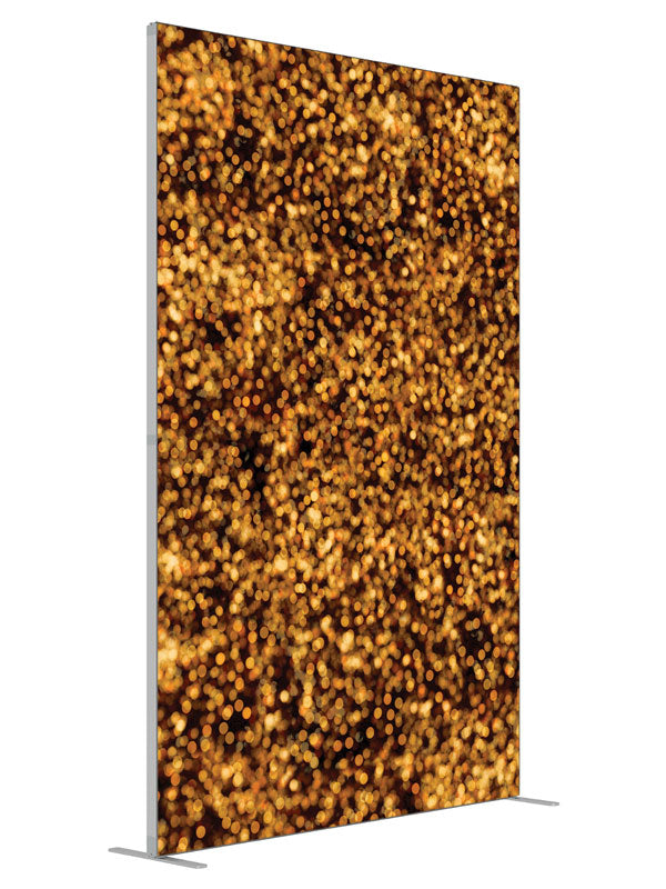 Gold Bokeh Glitter shown at an angled view, photography backdrop panel for Denny StudioEdge silicone edge frame, 5 ft
