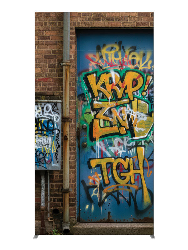 Graffiti covered warehouse metal door brick wall printed backdrop 4ft - Denny StudioEdge SECP-8864