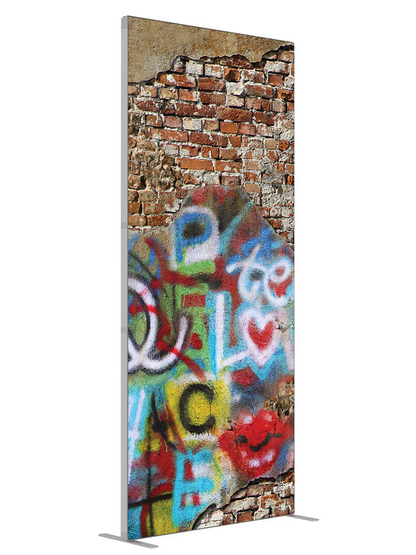 Graffiti Wall shown at an angled view, photography backdrop panel for Denny StudioEdge silicone edge frame, 3 ft