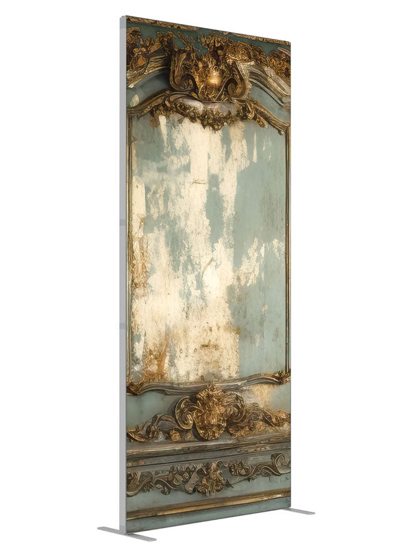 Grand Memories Vintage Ornate Wall shown at an angled view, photography backdrop panel for Denny StudioEdge silicone edge frame, 3 ft