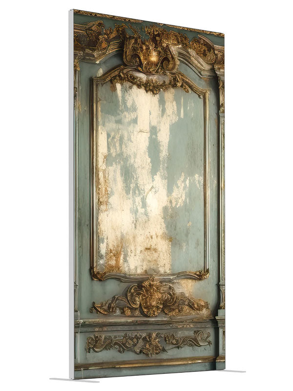 Grand Memories Vintage Ornate Wall shown at an angled view, photography backdrop panel for Denny StudioEdge silicone edge frame, 4 ft