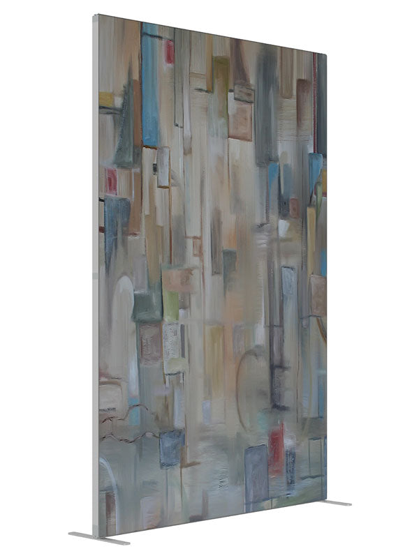 Gray tan cubist block shown at an angled view, photography backdrop panel for Denny StudioEdge silicone edge frame, 5 ft