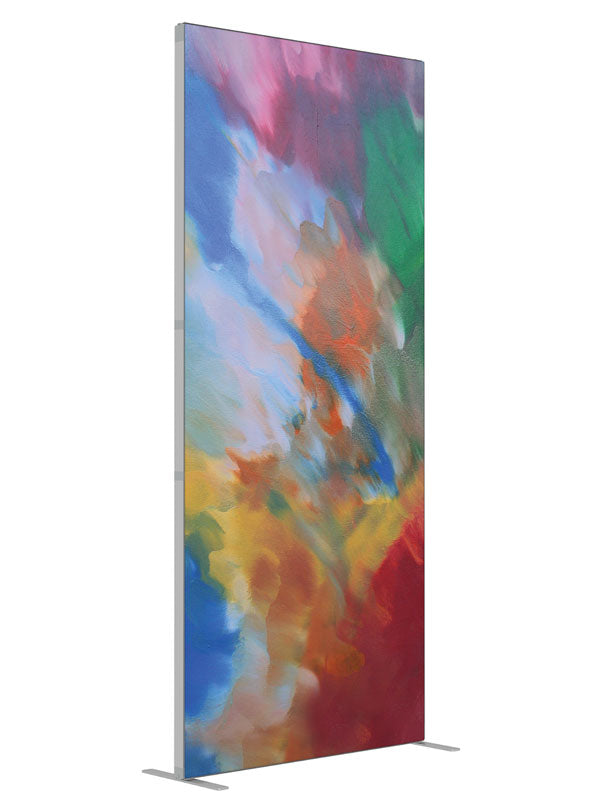 Green coral blue watercolor shown at an angled view, photography backdrop panel for Denny StudioEdge silicone edge frame, 3 ft