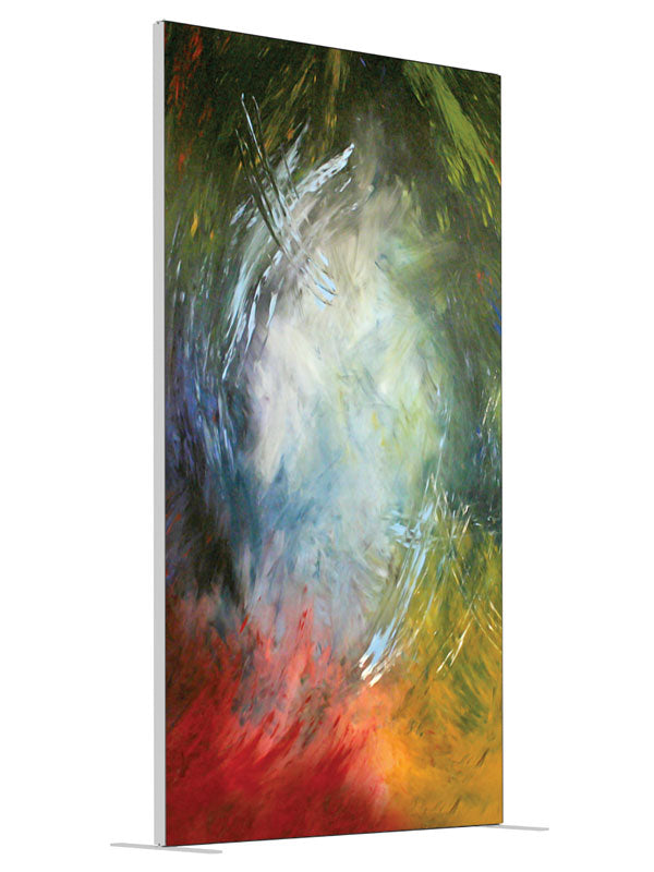 Green gray red painterly shown at an angled view, photography backdrop panel for Denny StudioEdge silicone edge frame, 4 ft