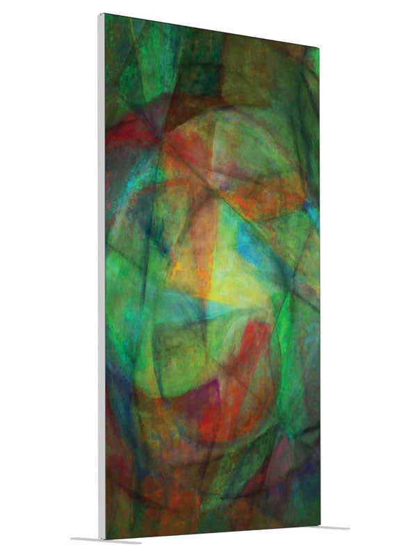 Green teal red brushwork shown at an angled view, photography backdrop panel for Denny StudioEdge silicone edge frame, 4 ft
