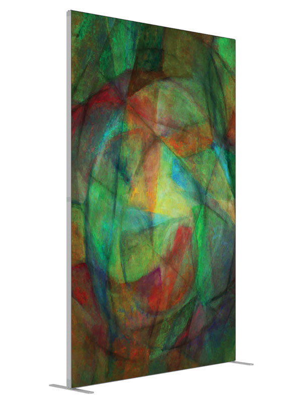 Green teal red brushwork shown at an angled view, photography backdrop panel for Denny StudioEdge silicone edge frame, 5 ft