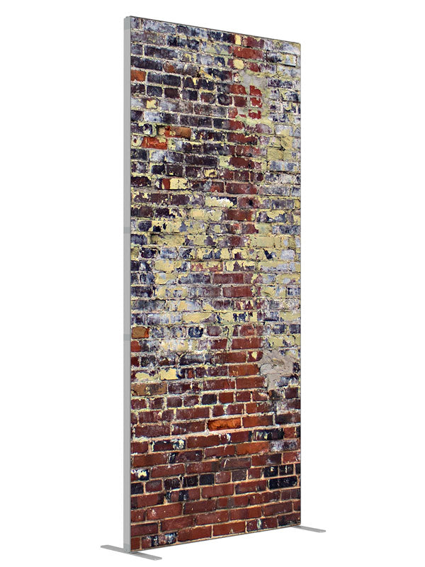 Harpers Brick Wall shown at an angled view, photography backdrop panel for Denny StudioEdge silicone edge frame, 3 ft