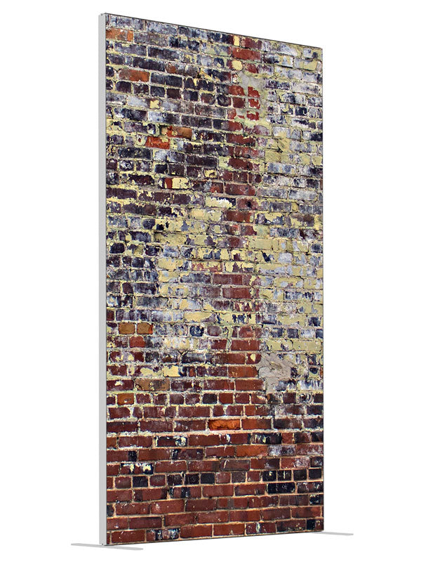 Harpers Brick Wall shown at an angled view, photography backdrop panel for Denny StudioEdge silicone edge frame, 4 ft