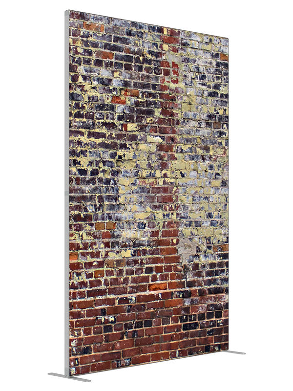 Harpers Brick Wall shown at an angled view, photography backdrop panel for Denny StudioEdge silicone edge frame, 5 ft