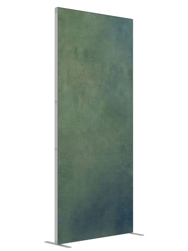 Hartlow Calm Green and Blue Textured shown at an angled view, photography backdrop panel for Denny StudioEdge silicone edge frame, 3 ft