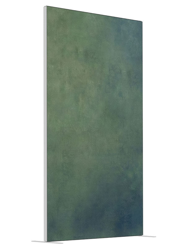 Hartlow Calm Green and Blue Textured shown at an angled view, photography backdrop panel for Denny StudioEdge silicone edge frame, 4 ft