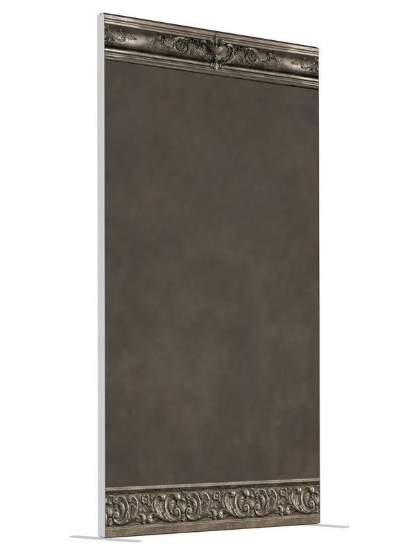 Hollis Muted Gray Textured Wall shown at an angled view, photography backdrop panel for Denny StudioEdge silicone edge frame, 4 ft