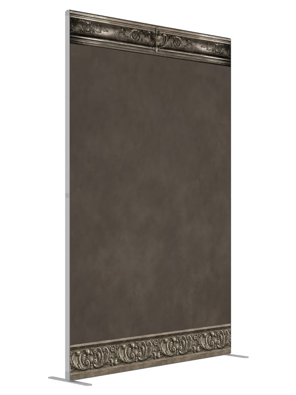 Hollis Muted Gray Textured Wall shown at an angled view, photography backdrop panel for Denny StudioEdge silicone edge frame, 5 ft