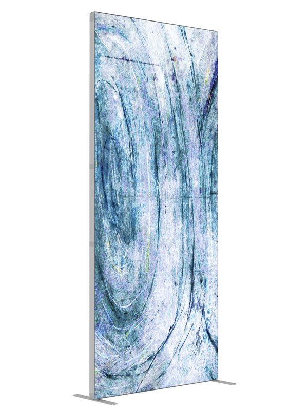 Icy blue white brushwork shown at an angled view, photography backdrop panel for Denny StudioEdge silicone edge frame, 3 ft