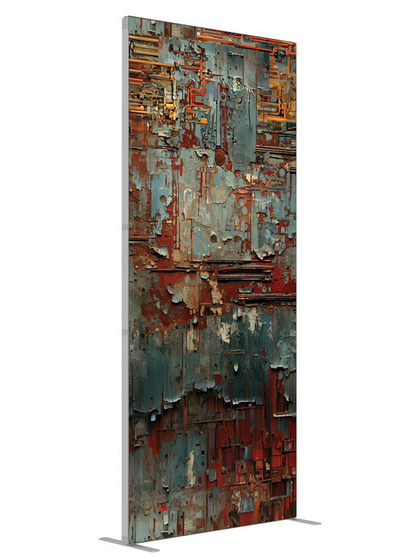 Industrial Decay Circuitry Textured shown at an angled view, photography backdrop panel for Denny StudioEdge silicone edge frame, 3 ft