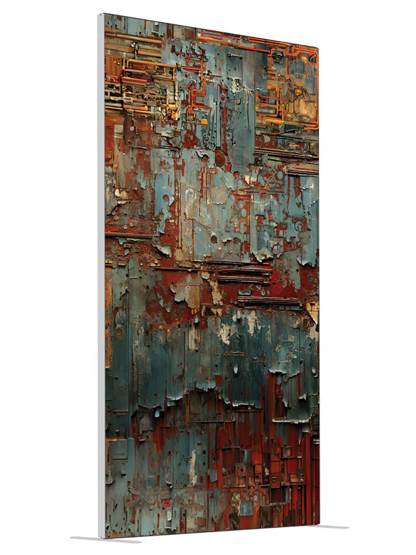 Industrial Decay Circuitry Textured shown at an angled view, photography backdrop panel for Denny StudioEdge silicone edge frame, 4 ft