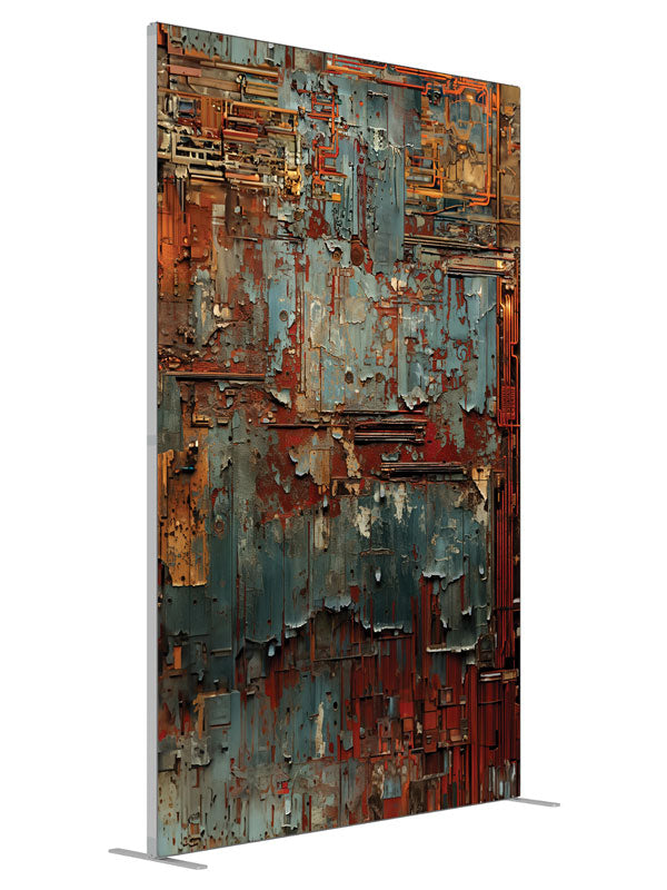 Industrial Decay Circuitry Textured shown at an angled view, photography backdrop panel for Denny StudioEdge silicone edge frame, 5 ft
