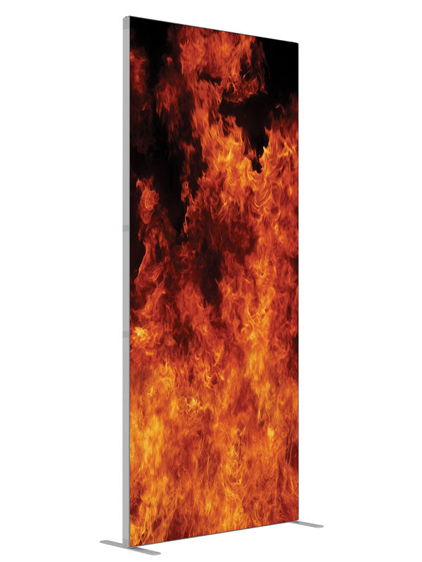 Inferno Flames shown at an angled view, photography backdrop panel for Denny StudioEdge silicone edge frame, 3 ft