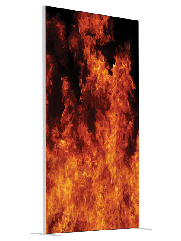 Inferno Flames shown at an angled view, photography backdrop panel for Denny StudioEdge silicone edge frame, 4 ft