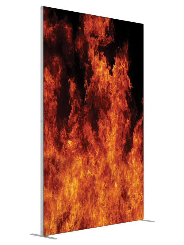 Inferno Flames shown at an angled view, photography backdrop panel for Denny StudioEdge silicone edge frame, 5 ft