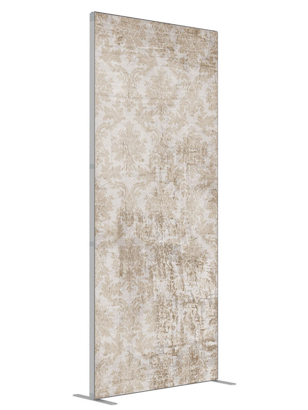 Ivory Vintage Damask shown at an angled view, photography backdrop panel for Denny StudioEdge silicone edge frame, 3 ft