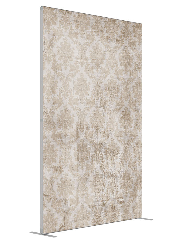 Ivory Vintage Damask shown at an angled view, photography backdrop panel for Denny StudioEdge silicone edge frame, 5 ft