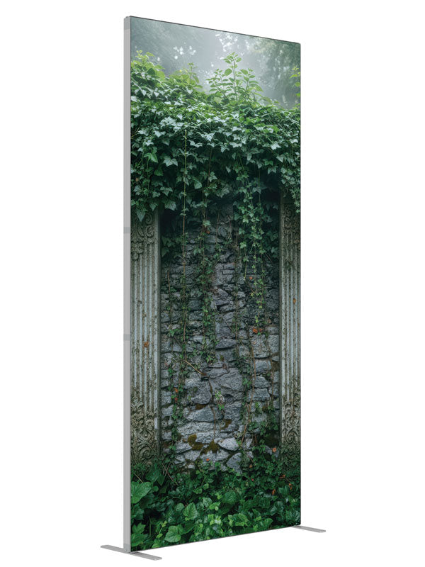 Lorian Ivy Covered Classical Garden Wall shown at an angled view, photography backdrop panel for Denny StudioEdge silicone edge frame, 3 ft