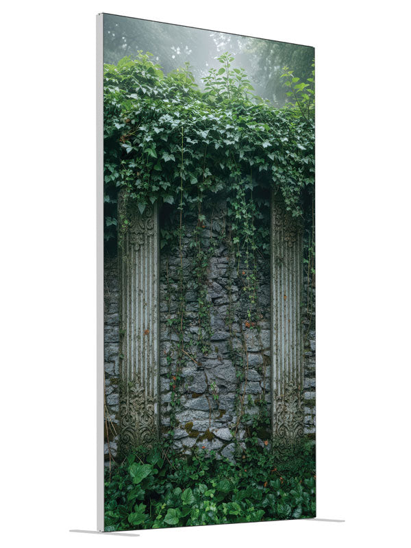 Lorian Ivy Covered Classical Garden Wall shown at an angled view, photography backdrop panel for Denny StudioEdge silicone edge frame, 4 ft