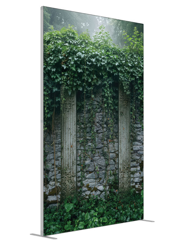 Lorian Ivy Covered Classical Garden Wall shown at an angled view, photography backdrop panel for Denny StudioEdge silicone edge frame, 5 ft
