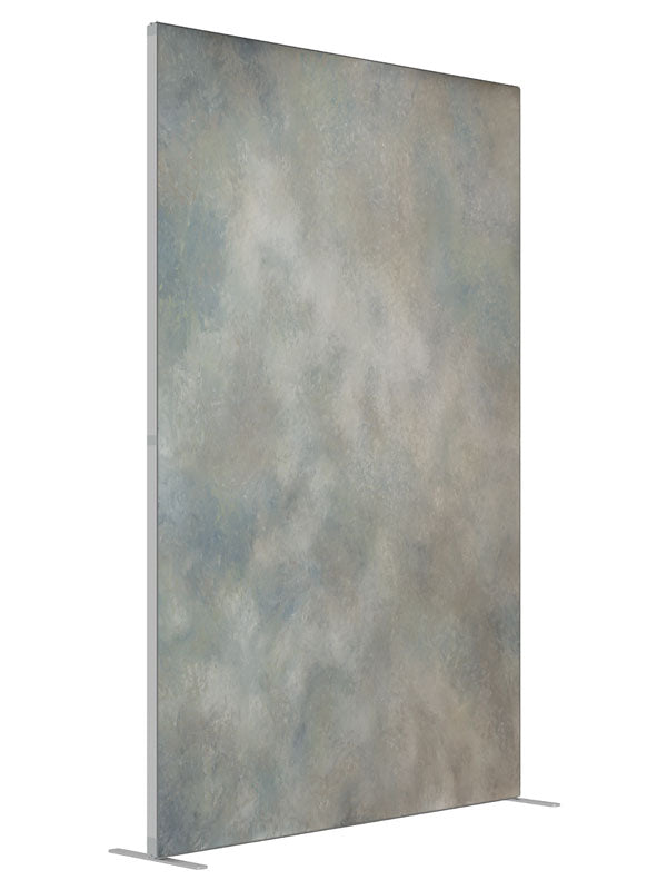 Mist and Mid Grey Cloud shown at an angled view, photography backdrop panel for Denny StudioEdge silicone edge frame, 5 ft
