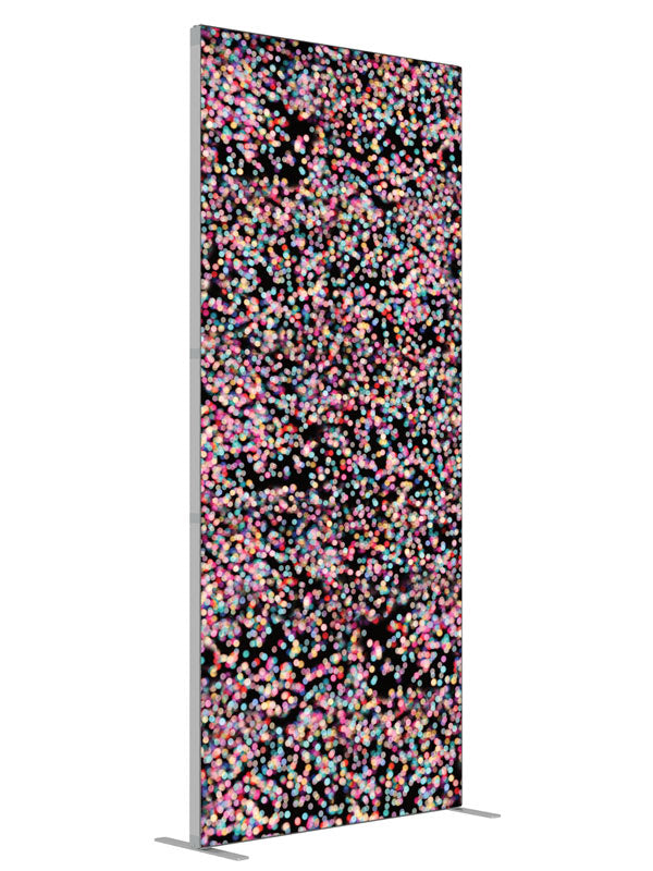 Multi-Colored Bokeh shown at an angled view, photography backdrop panel for Denny StudioEdge silicone edge frame, 3 ft