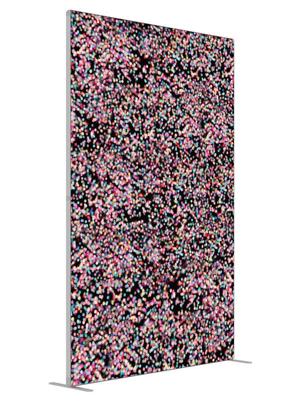 Multi-Colored Bokeh shown at an angled view, photography backdrop panel for Denny StudioEdge silicone edge frame, 5 ft