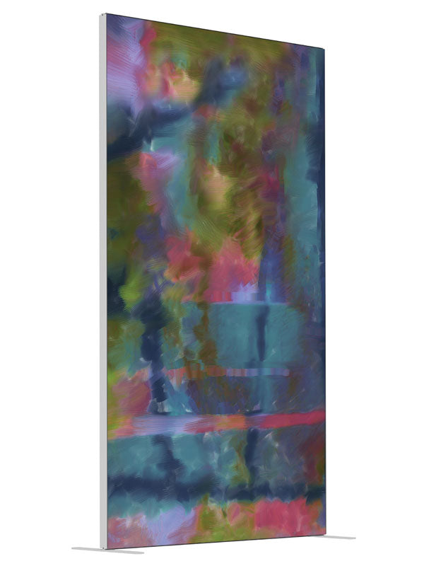 Muted teal mauve brushwork shown at an angled view, photography backdrop panel for Denny StudioEdge silicone edge frame, 4 ft
