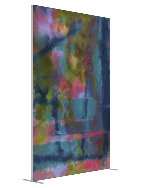 Muted teal mauve brushwork shown at an angled view, photography backdrop panel for Denny StudioEdge silicone edge frame, 5 ft