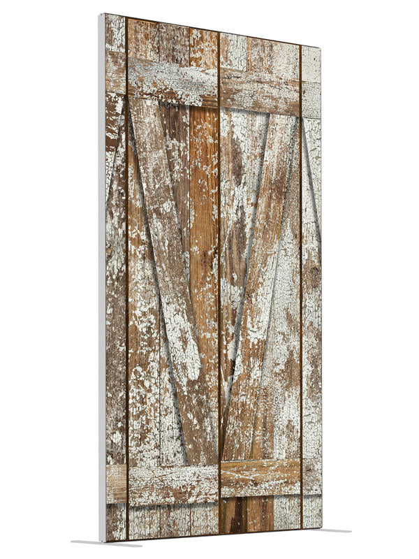 Neglected Rustic Barn Door shown at an angled view, photography backdrop panel for Denny StudioEdge silicone edge frame, 4 ft