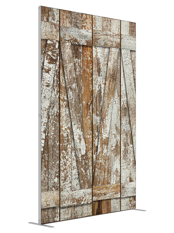 Neglected Rustic Barn Door shown at an angled view, photography backdrop panel for Denny StudioEdge silicone edge frame, 5 ft