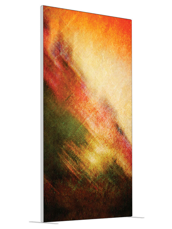 Orange gold black diagonal brushwork shown at an angled view, photography backdrop panel for Denny StudioEdge silicone edge frame, 4 ft