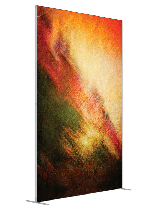 Orange gold black diagonal brushwork shown at an angled view, photography backdrop panel for Denny StudioEdge silicone edge frame, 5 ft