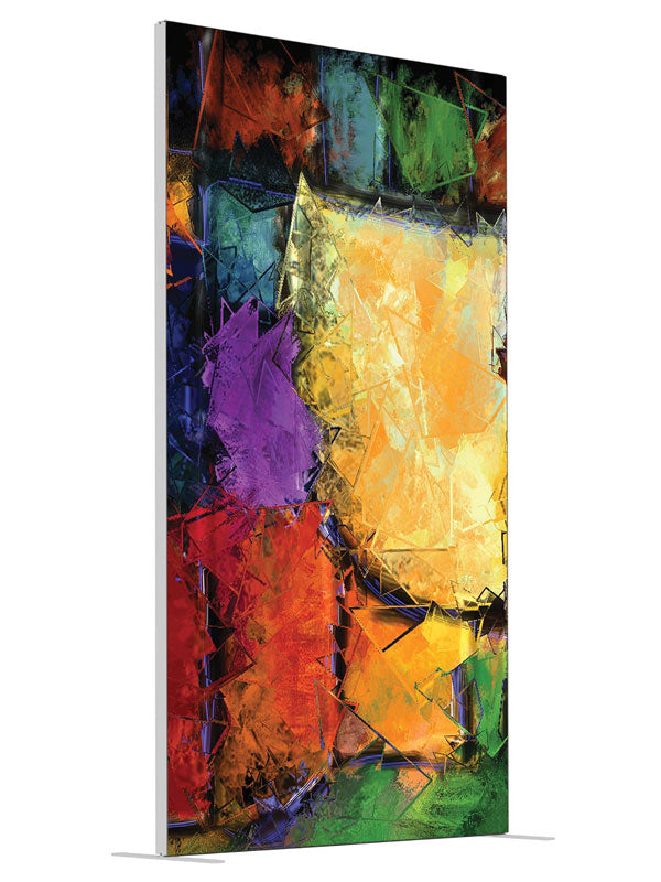 Orange purple green shard shown at an angled view, photography backdrop panel for Denny StudioEdge silicone edge frame, 4 ft