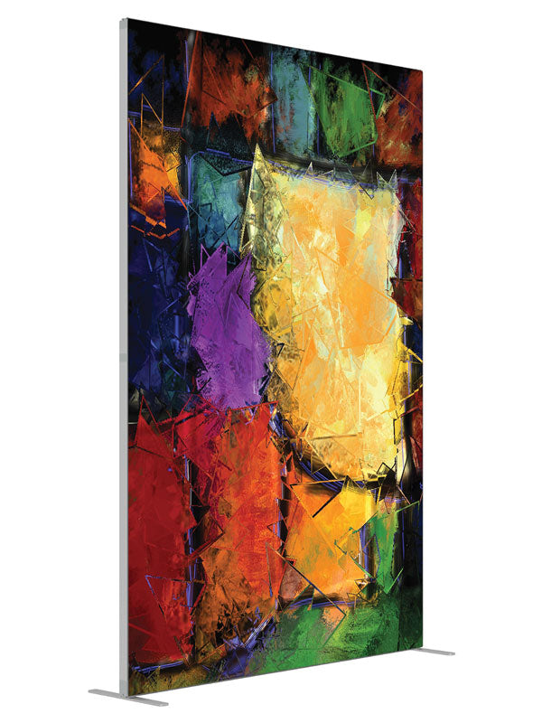 Orange purple green shard shown at an angled view, photography backdrop panel for Denny StudioEdge silicone edge frame, 5 ft