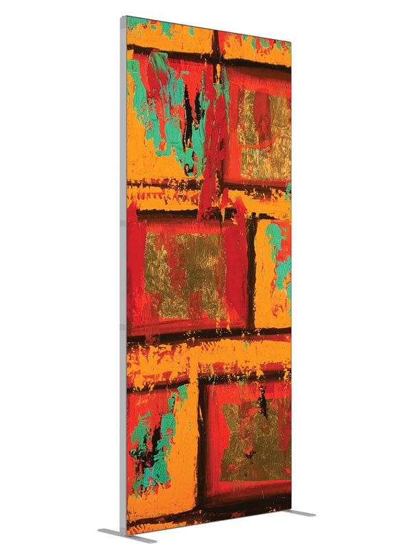 Orange red gold collage shown at an angled view, photography backdrop panel for Denny StudioEdge silicone edge frame, 3 ft