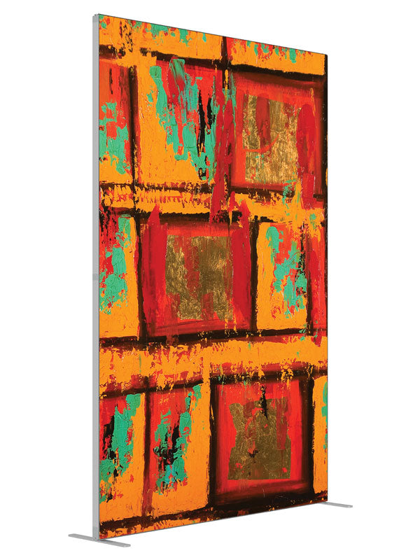 Orange red gold collage shown at an angled view, photography backdrop panel for Denny StudioEdge silicone edge frame, 5 ft
