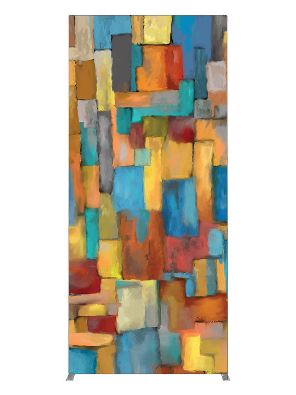 Orange teal gold cubist square, photography backdrop panel for Denny StudioEdge silicone edge frame, 3 ft